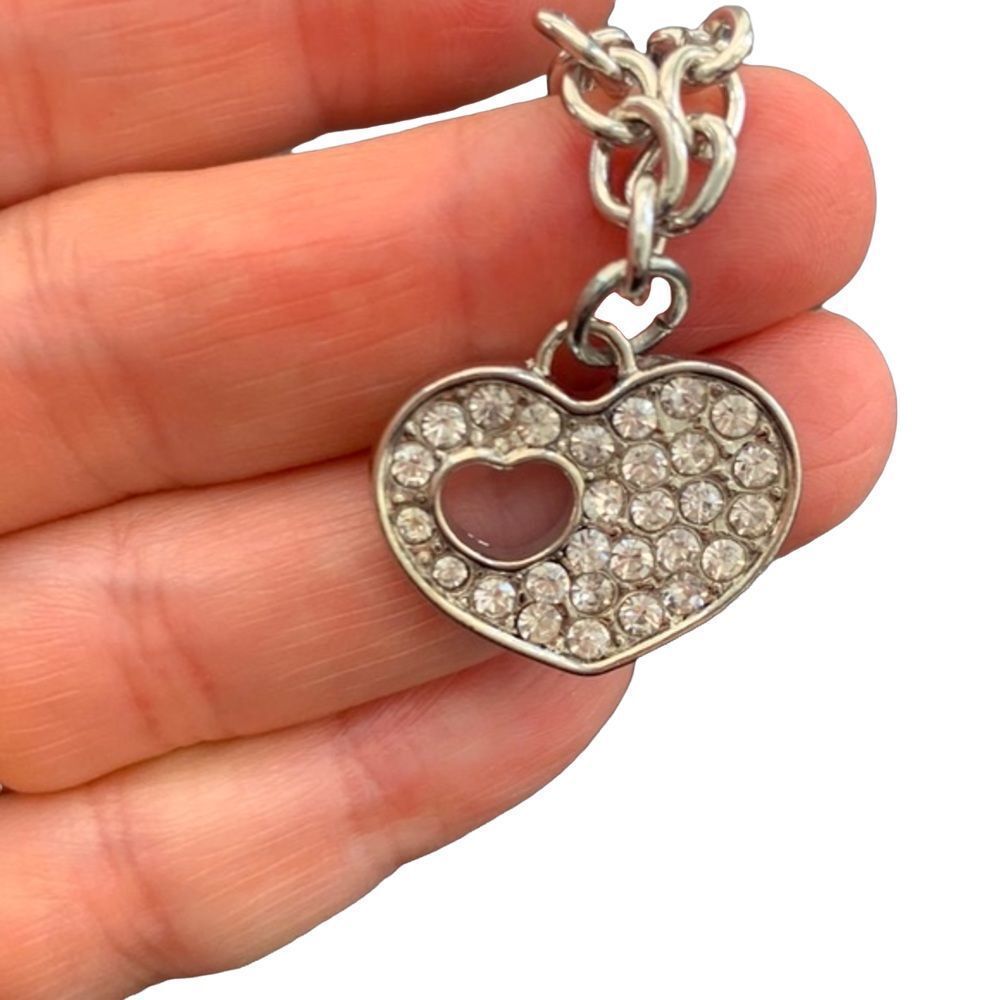 Heart Charm Bracelet with Swarovski Crystals in Silver Tone Rhodium Plate